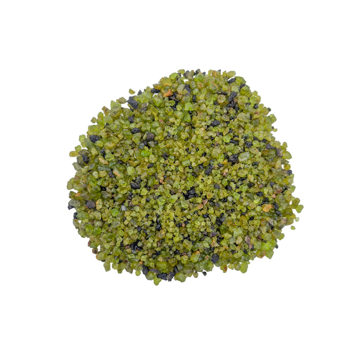 Tight crop of Peridot raw stone, United States-sourced.