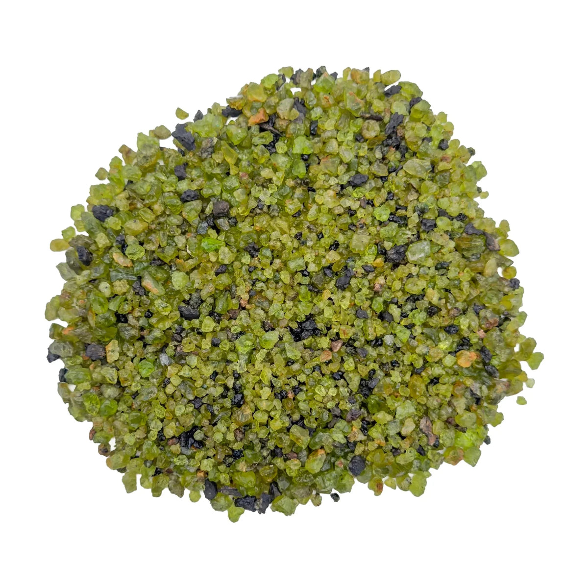 Tight crop of Peridot raw stone, United States-sourced.