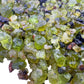 Bird's-eye view of green Peridot raw stone, from San Carlos Apache Reservation, Arizona, United States.