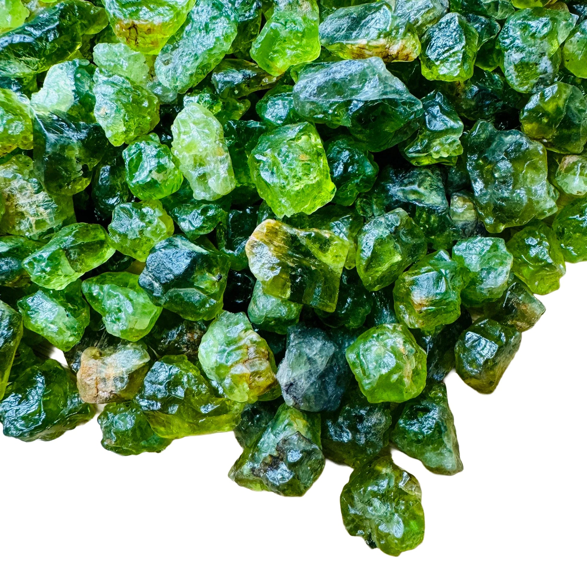 Aerial view of Peridot raw stone, from United States, kept near for Abundance.
