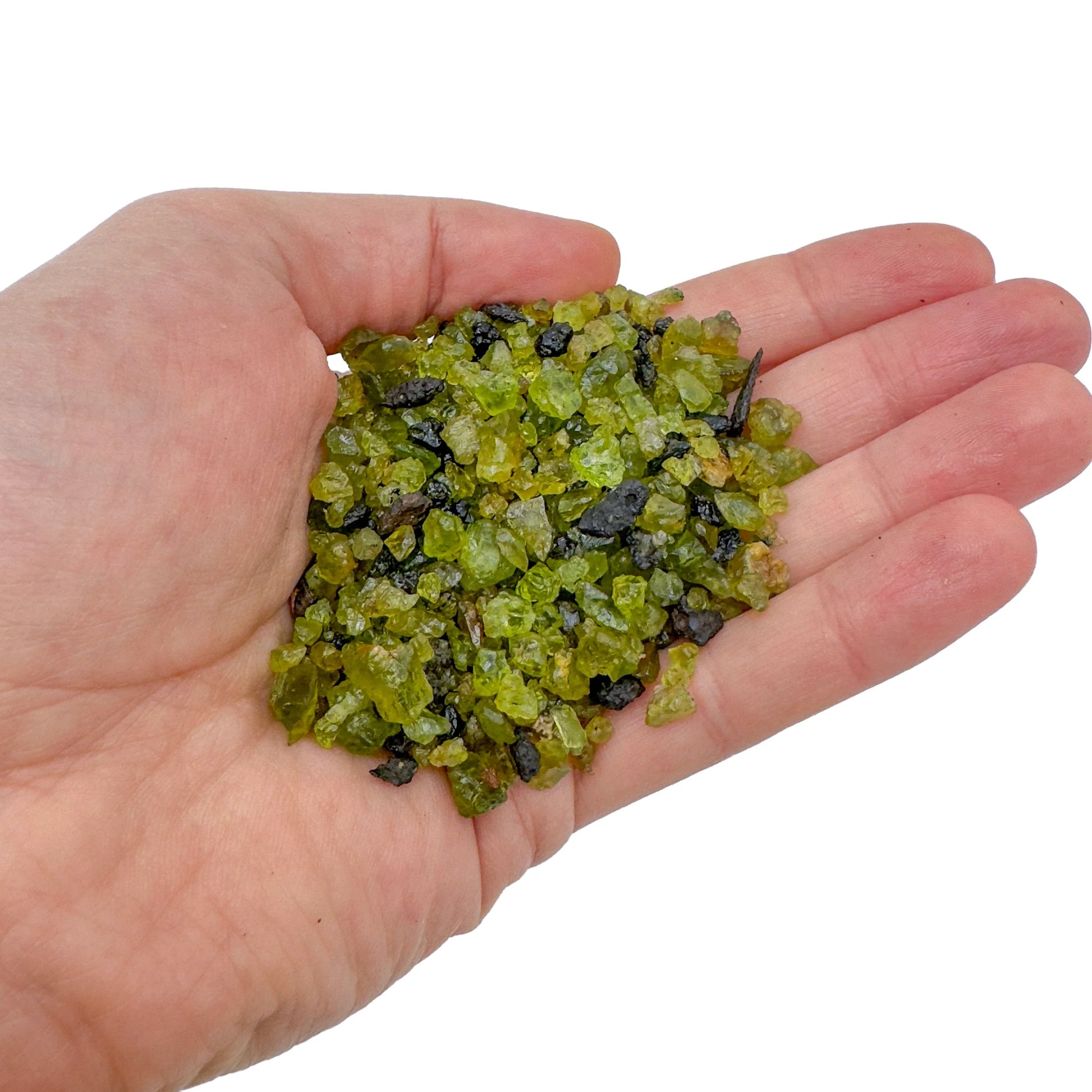 Full profile of Grade AA Peridot raw ready to ship from Beyond Bohemian