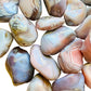 Close-up of Pink Agate tumbled stone, showing soft luster.