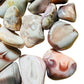 Underside detail of Pink Agate tumbled stone, from Botswana, carried for Love and Self Love.