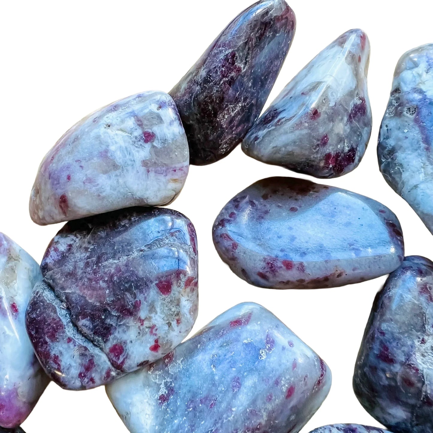 Back view of Pink Tourmaline tumbled stone, sourced from Vakinankaratra, Madagascar, showing soft luster.
