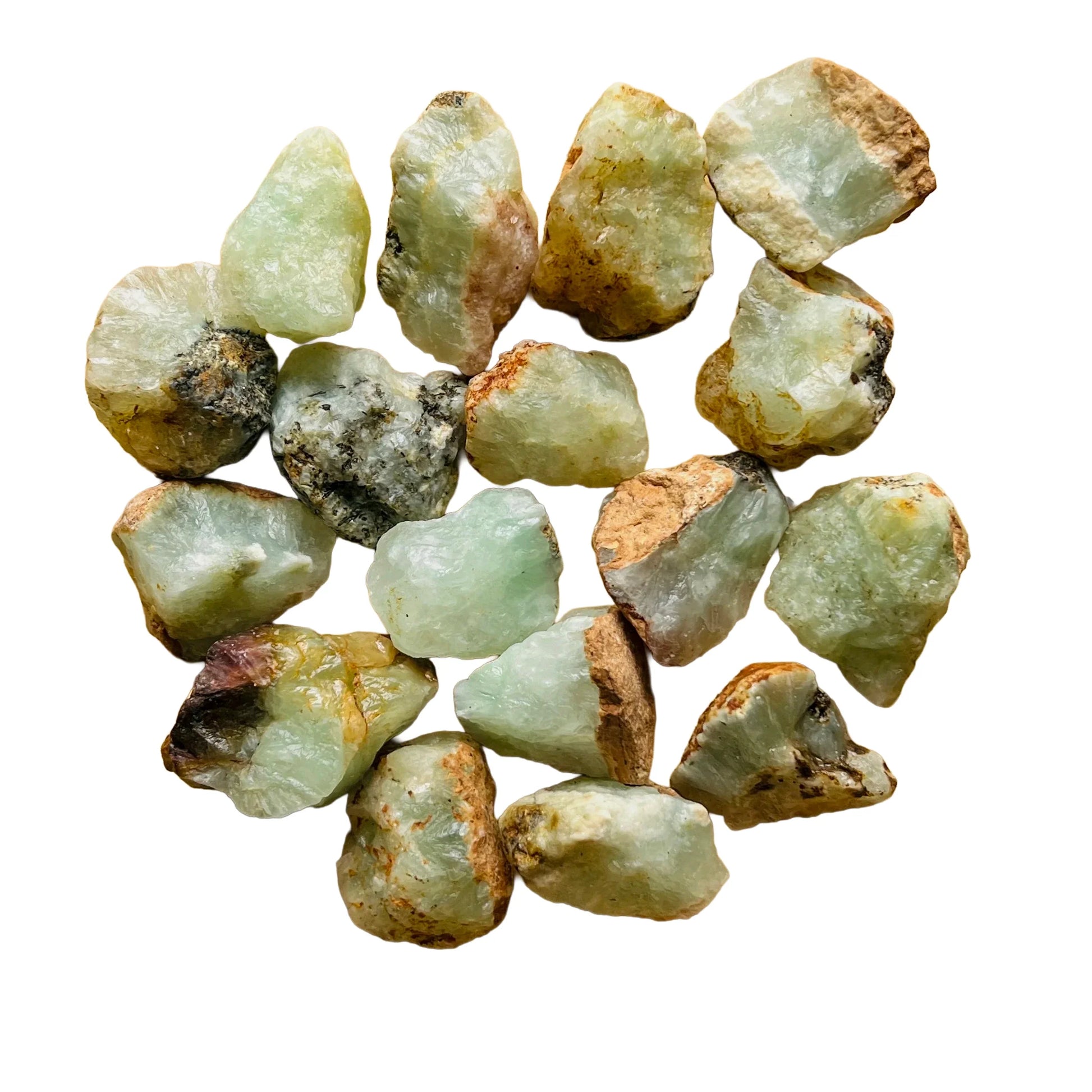 Detail capture of Prehnite raw stone, hand-selected from Kunene, Namibia, to support Healing.