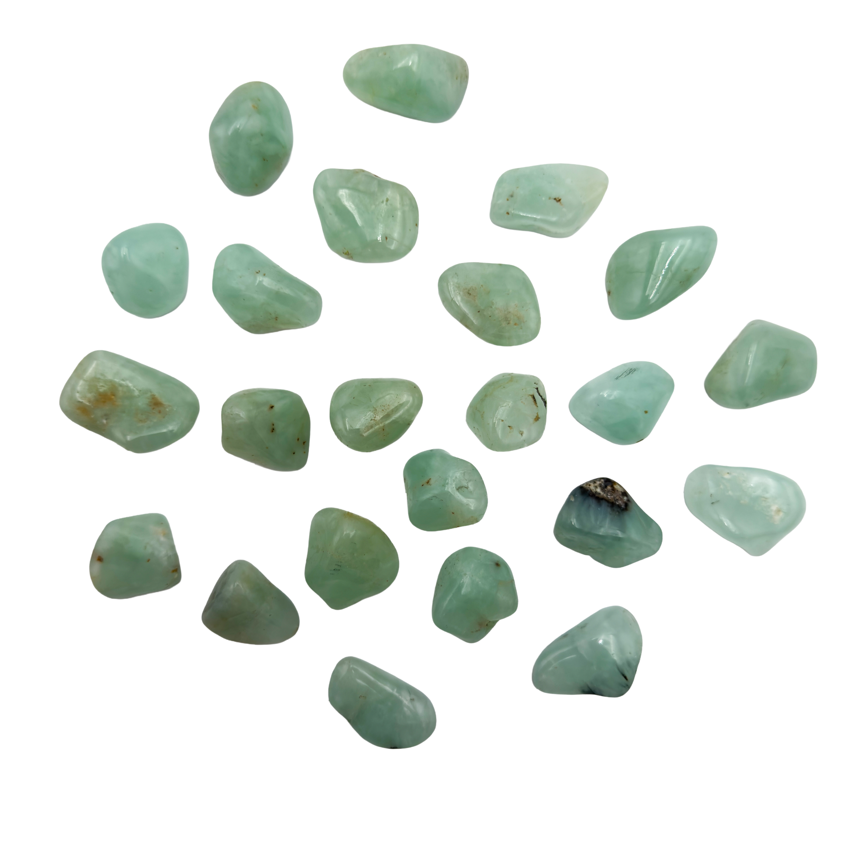 Hand-selected Prehnite tumbled stones from Erongo, Namibia — Grade AA green pieces for healing, manifestation, and meditation