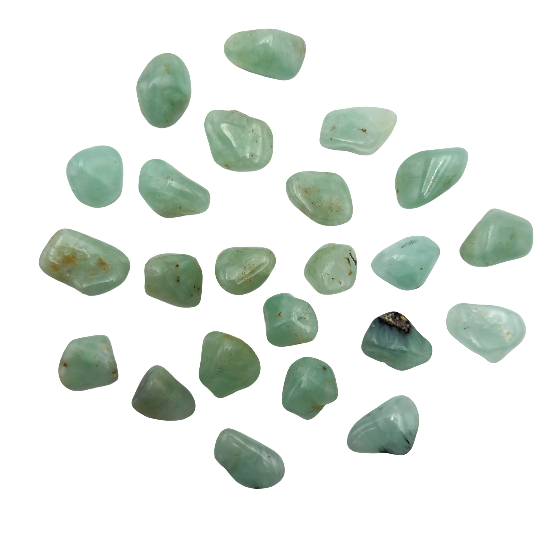 Hand-selected Prehnite tumbled stones from Erongo, Namibia — Grade AA green pieces for healing, manifestation, and meditation