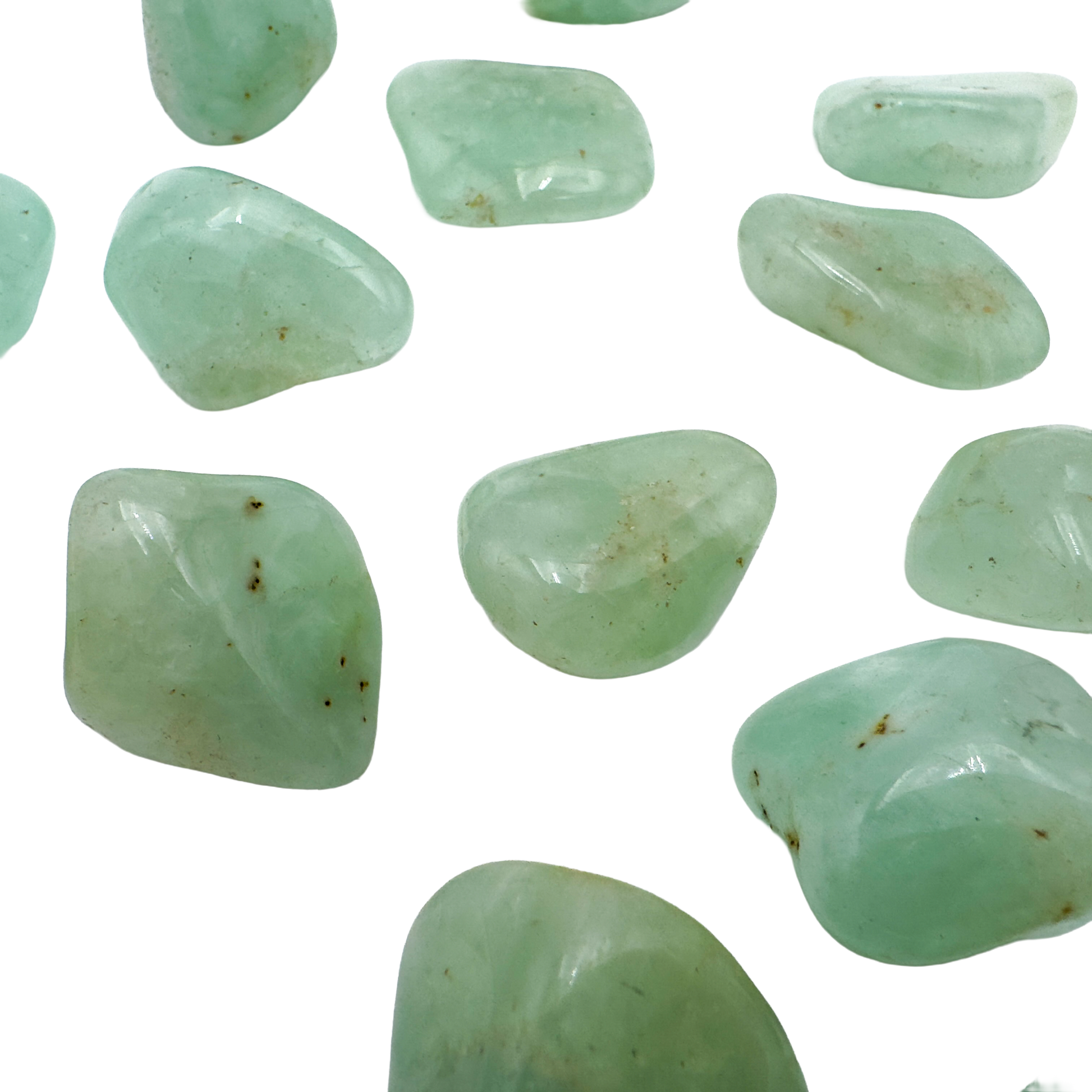 Polished Prehnite tumbled stone selection from Namibia, calm green crystals for manifestation and intuition