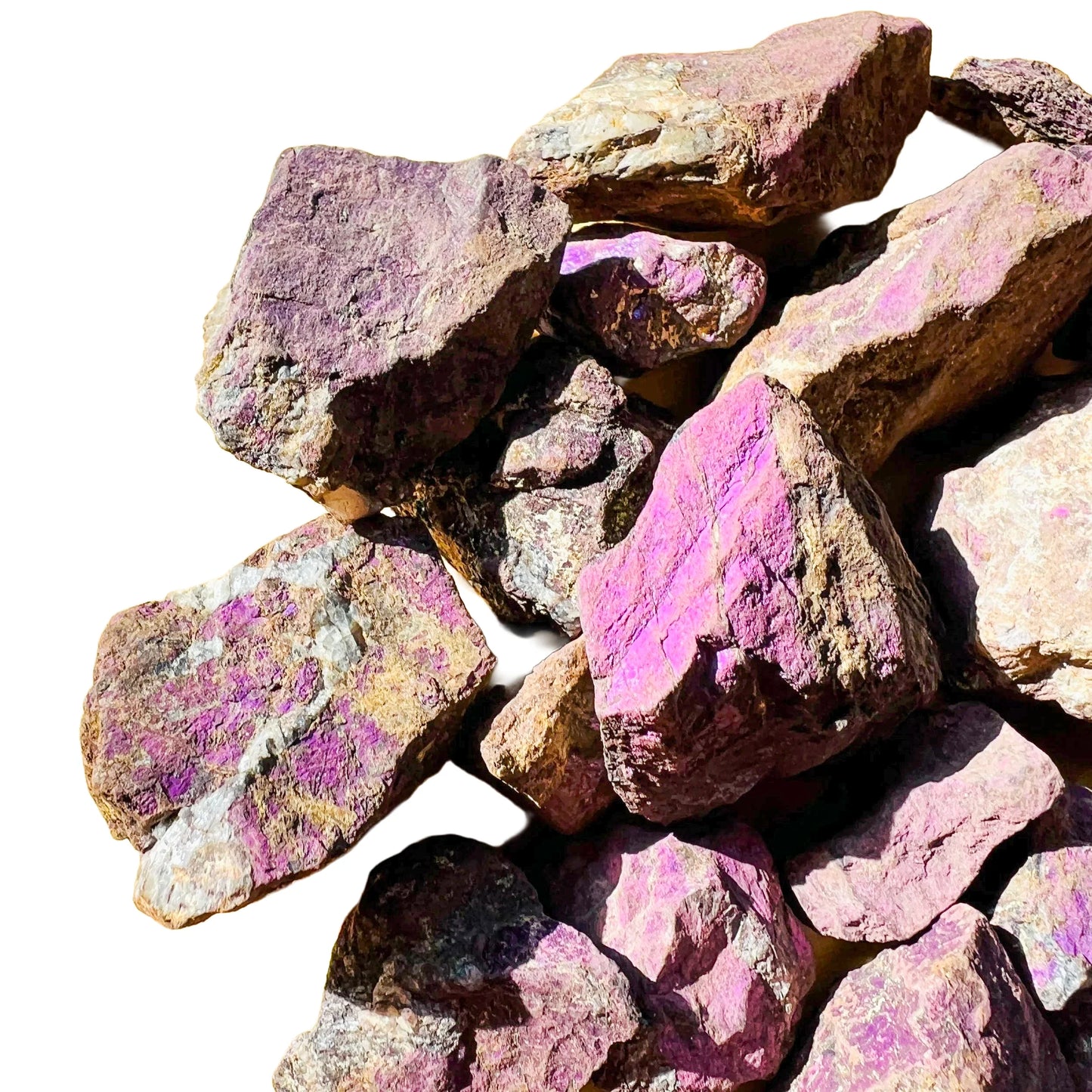 Profile view of Purpurite raw stone, from Erongo, Namibia, showing natural banding.