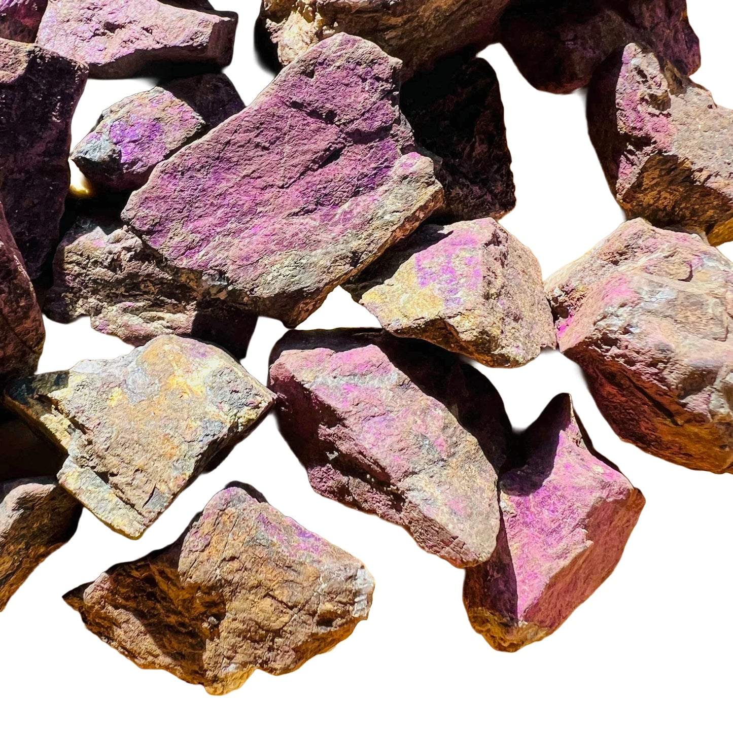 Plan view of Purpurite raw stone, carried for Intuition, showing characteristic finish.
