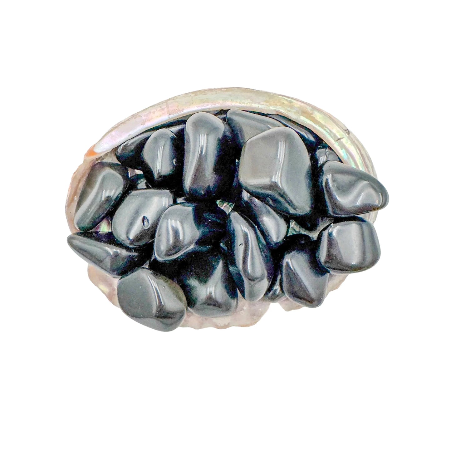 Up-close view of Rainbow Obsidian tumbled stone, often kept for Emotional Healing.