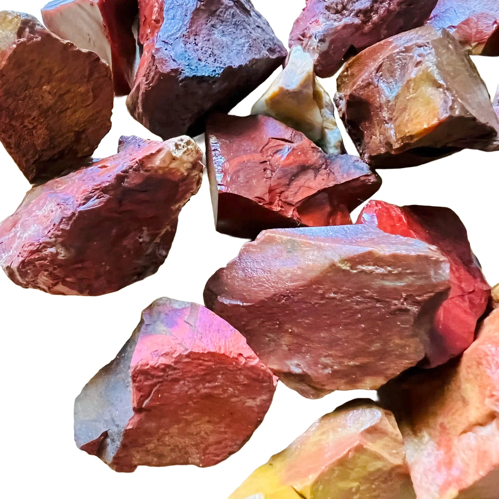 Side angle of Red Jasper raw stone, showing characteristic patterning, associated with Grounding.