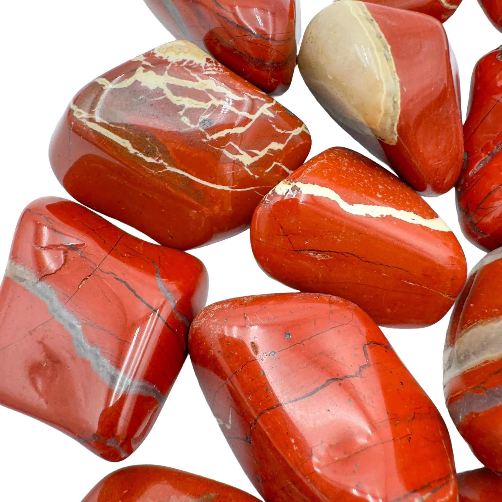 Underside view of Red Jasper tumbled stone, from South Africa.