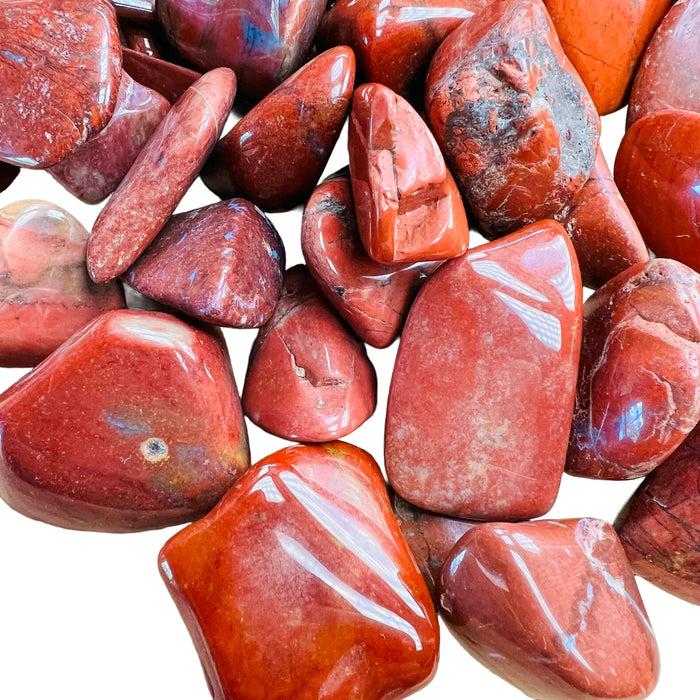 Tight crop of Red Jasper tumbled stone, sourced from Madagascar.