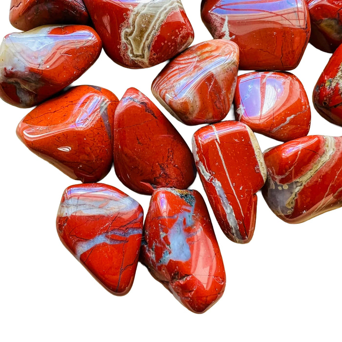 Full profile of Grade AA Red Jasper tumbled stone ready to ship from Beyond Bohemian