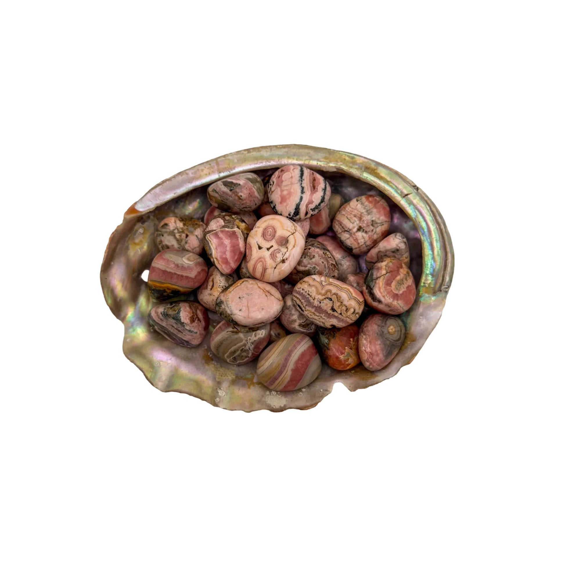 Detail of Rhodochrosite tumbled stone, showing earthy tone.