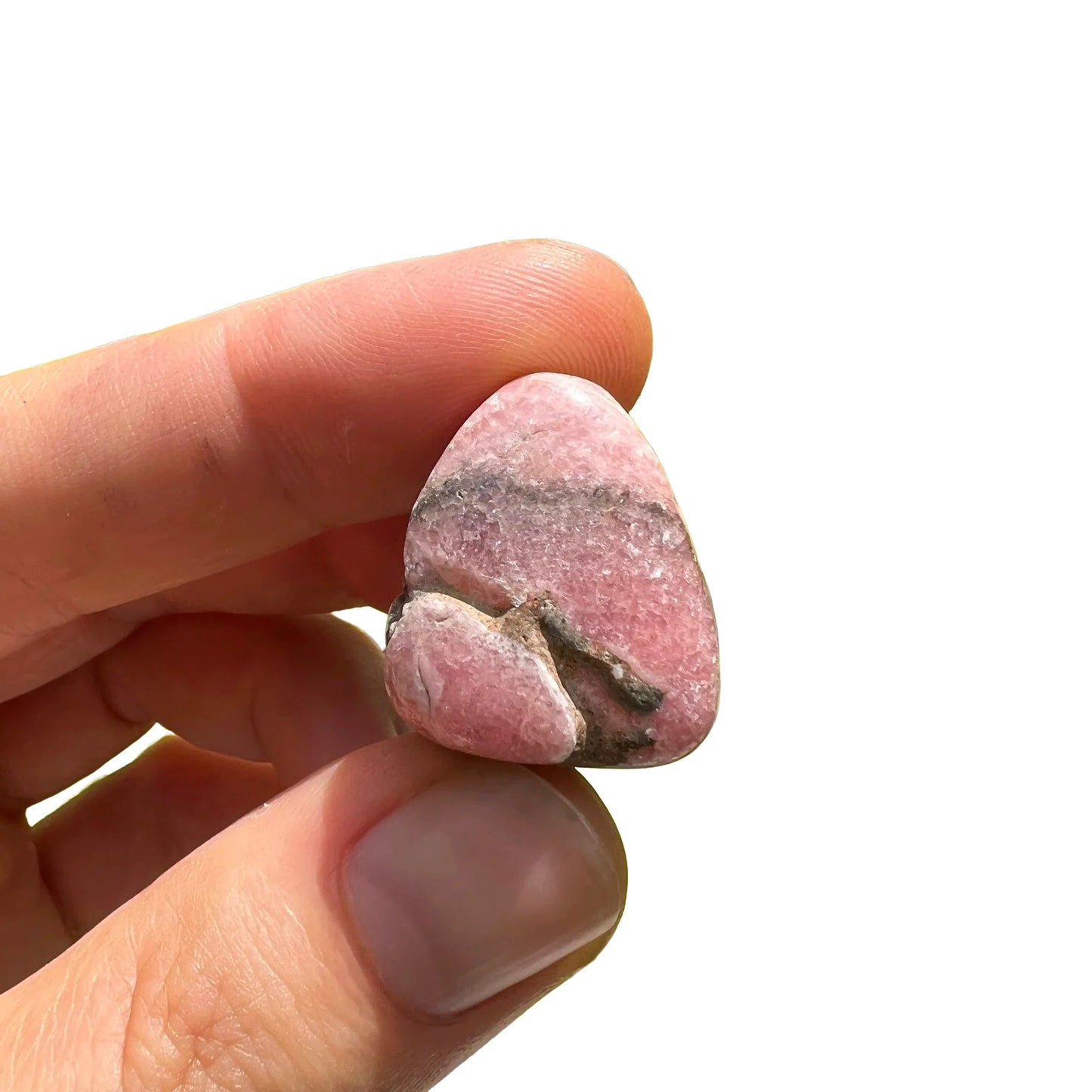 Full profile of Grade A Rhodochrosite tumbled stone ready to ship from Beyond Bohemian