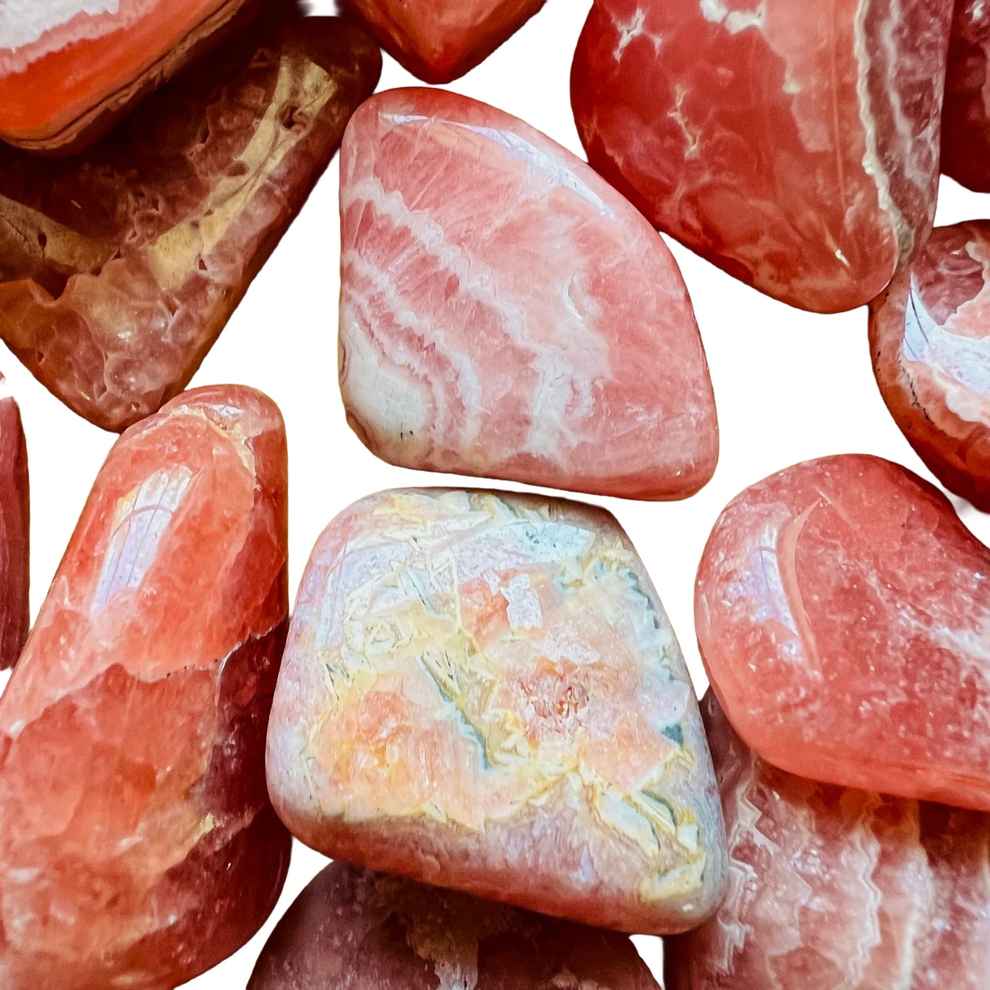 Size comparison with a Rhodochrosite tumbled stone, Argentina-sourced.