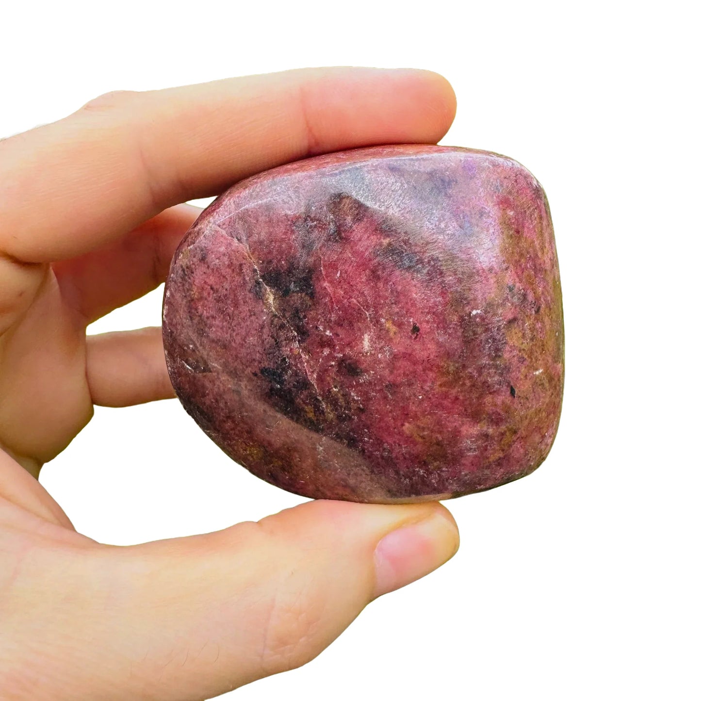 Back view of Grade AA Rhodonite freeform showing natural surface