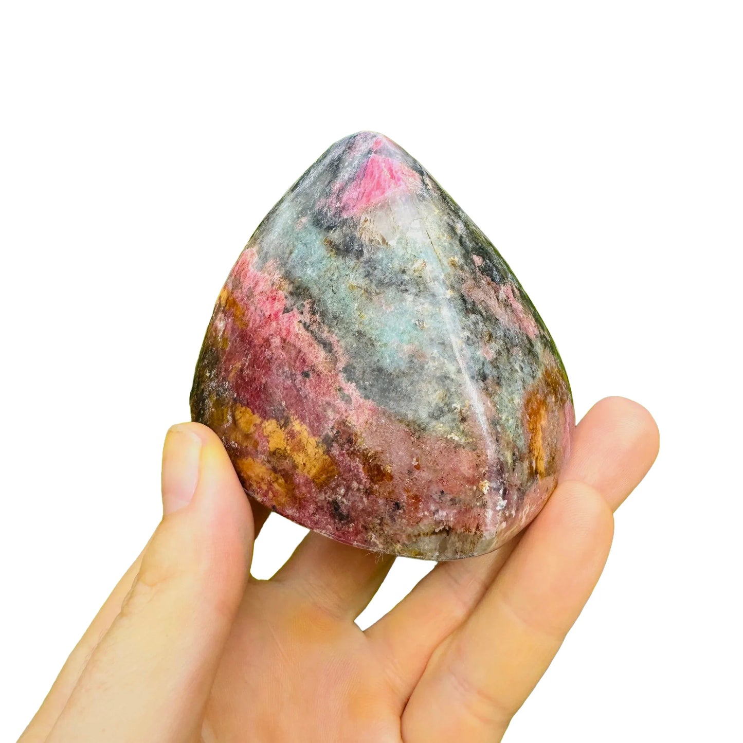 Full profile of Grade AA Rhodonite freeform ready to ship from Beyond Bohemian