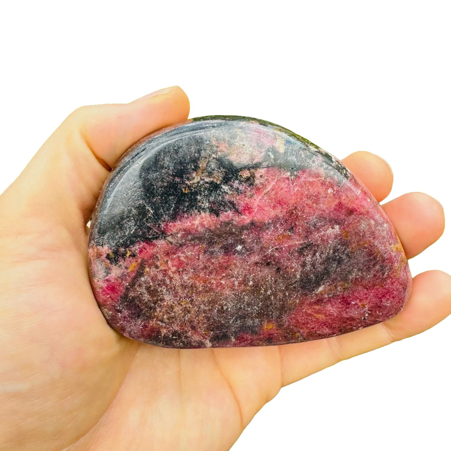 Full profile of Grade AA Rhodonite freeform ready to ship from Beyond Bohemian