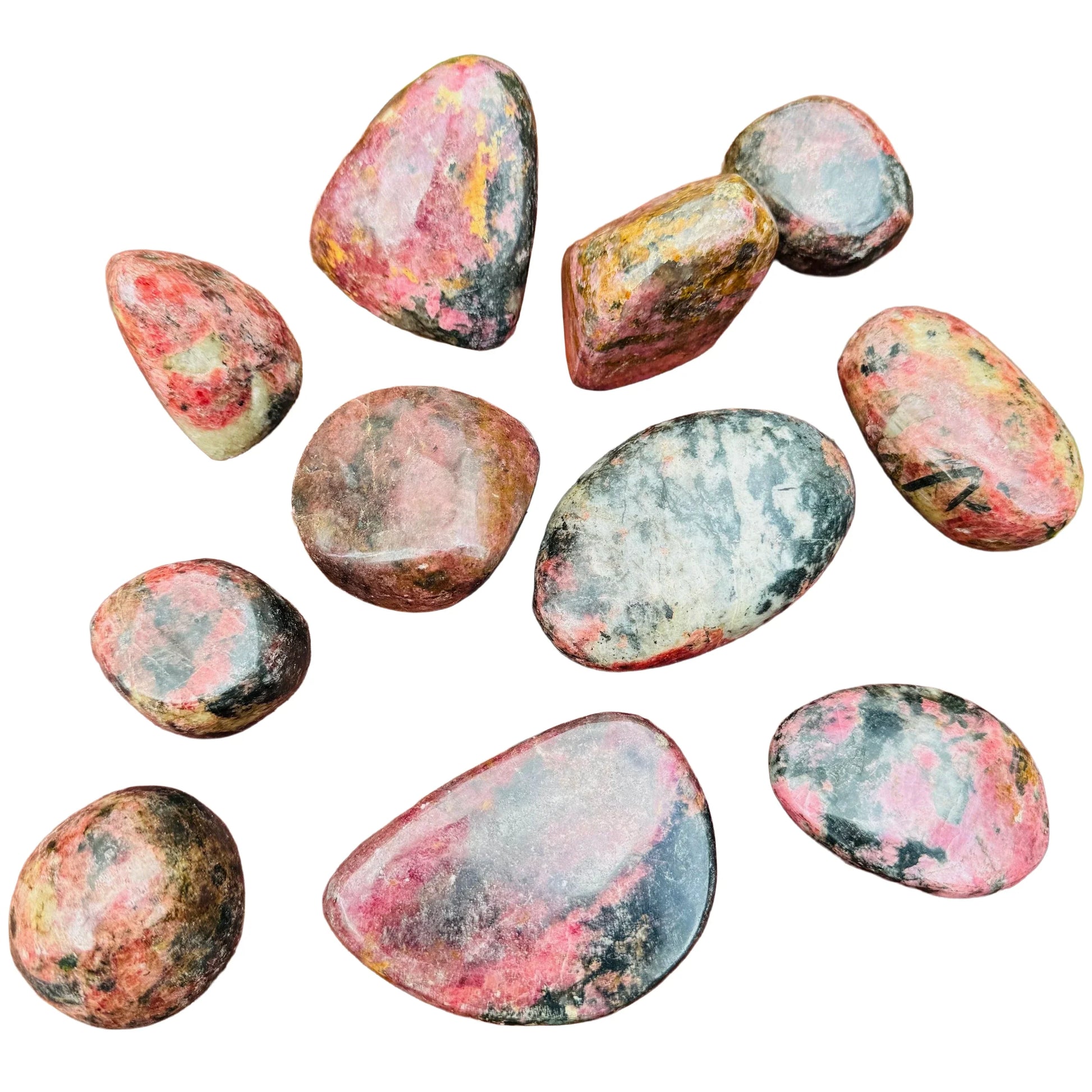 Full profile of Grade AA Rhodonite freeform ready to ship from Beyond Bohemian