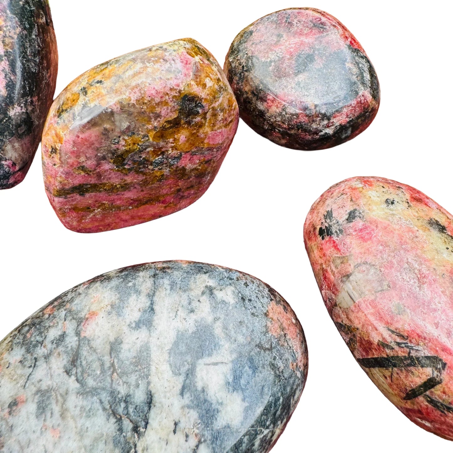 Full profile of Grade AA Rhodonite freeform ready to ship from Beyond Bohemian