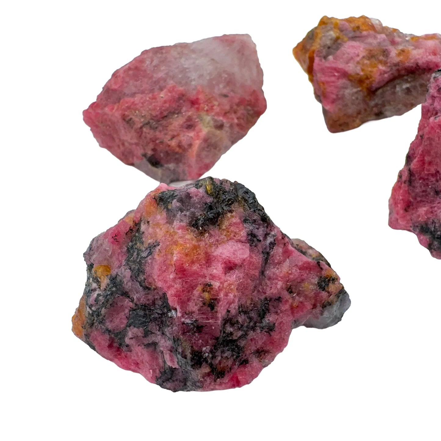Size comparison with a Rhodonite raw stone, from Zimbabwe.