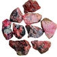 Full profile of Grade AA Rhodonite raw ready to ship from Beyond Bohemian