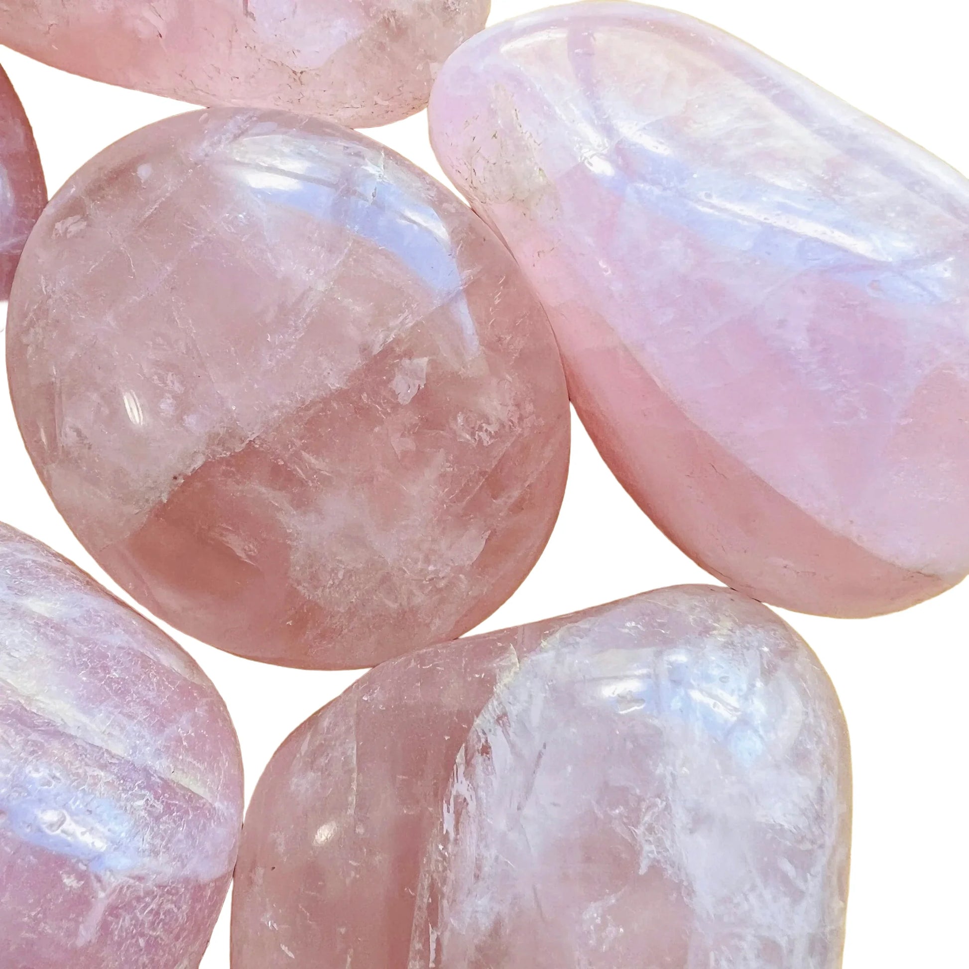 Back view of Grade AA Rose Quartz palm stone showing natural surface