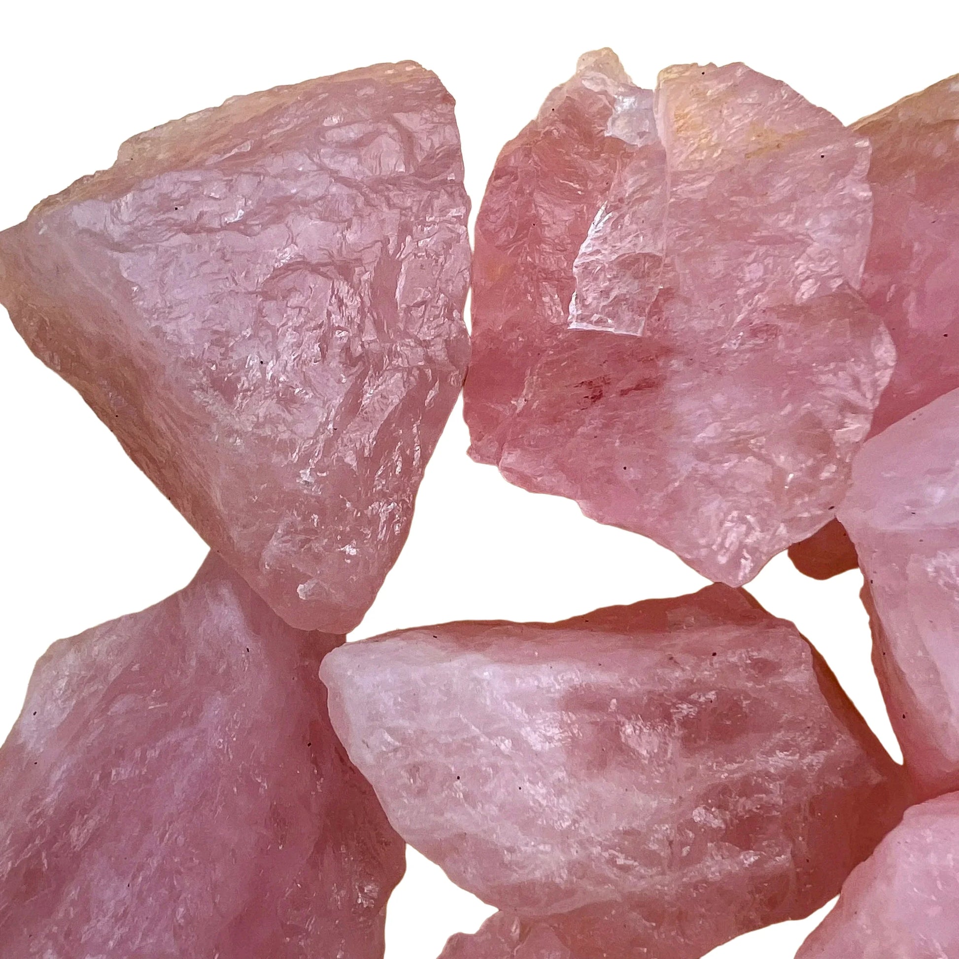 Underside view of Rose Quartz raw stone, from Minas Gerais, Brazil, showing characteristic finish.