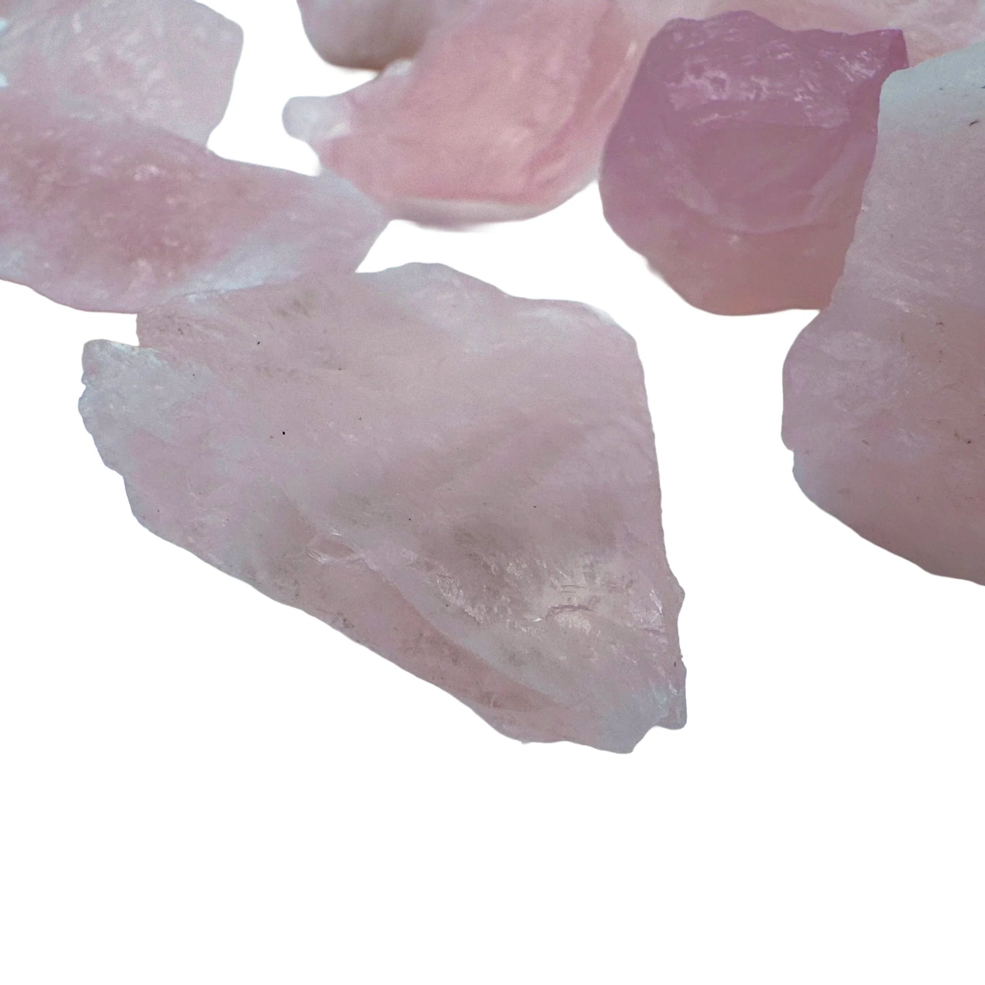 Top-side view of Rose Quartz raw stone, associated with Love.