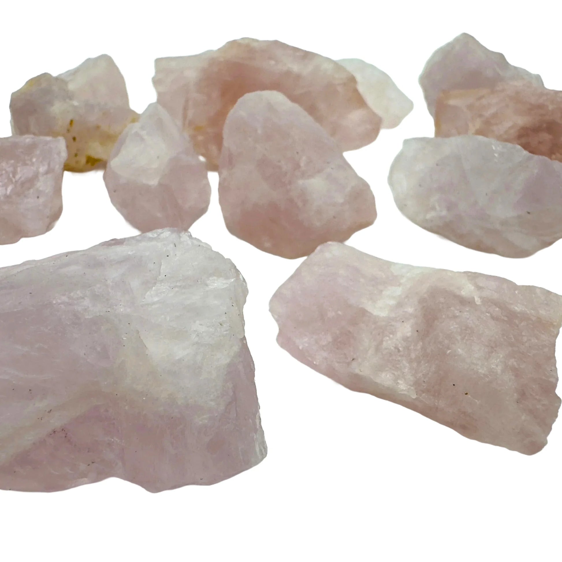 Side angle of Rose Quartz raw stone, often worked with for Love and Self Love.