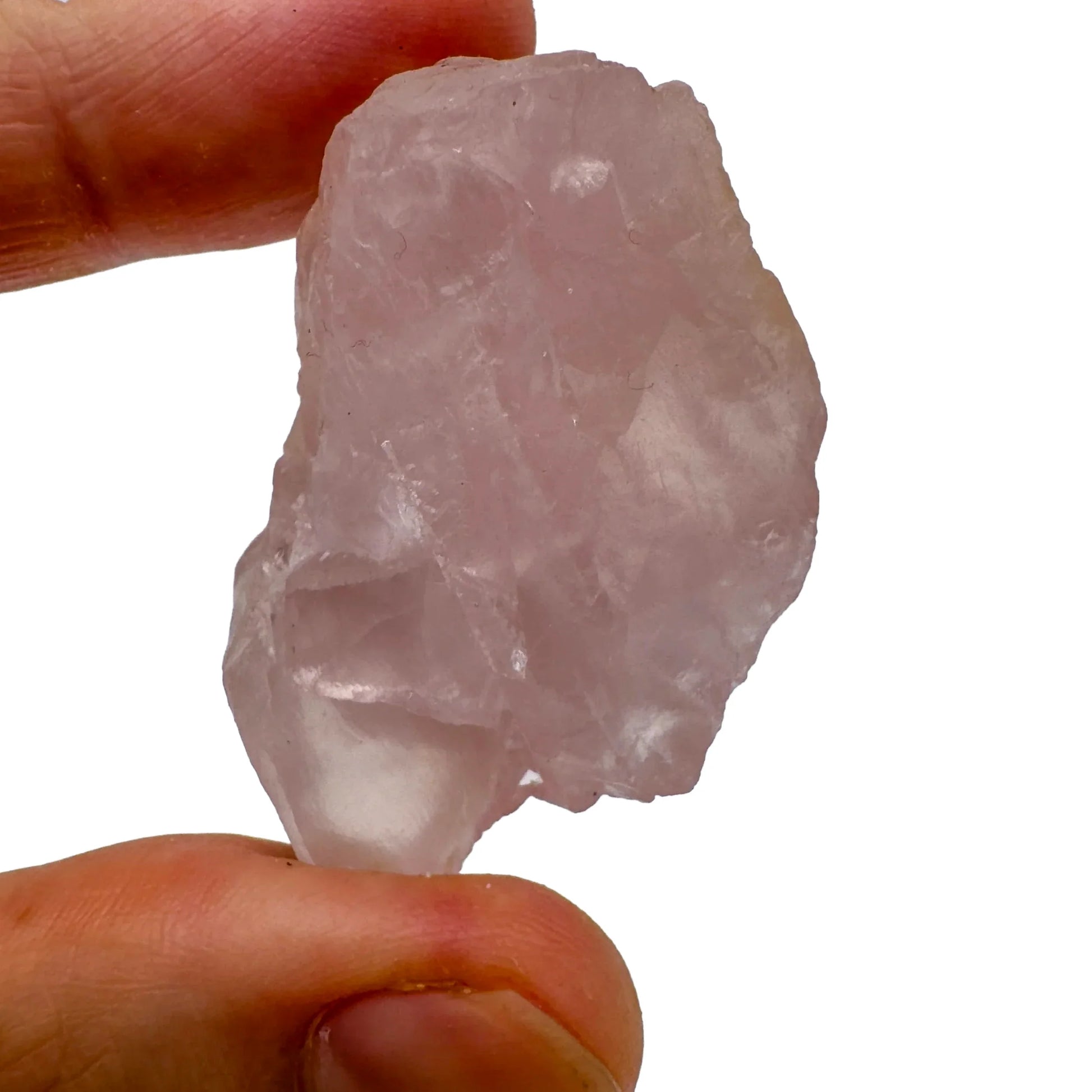 Daylight detail of Rose Quartz raw crystal, from Alaotra-Mangoro, Madagascar, with natural details visible.