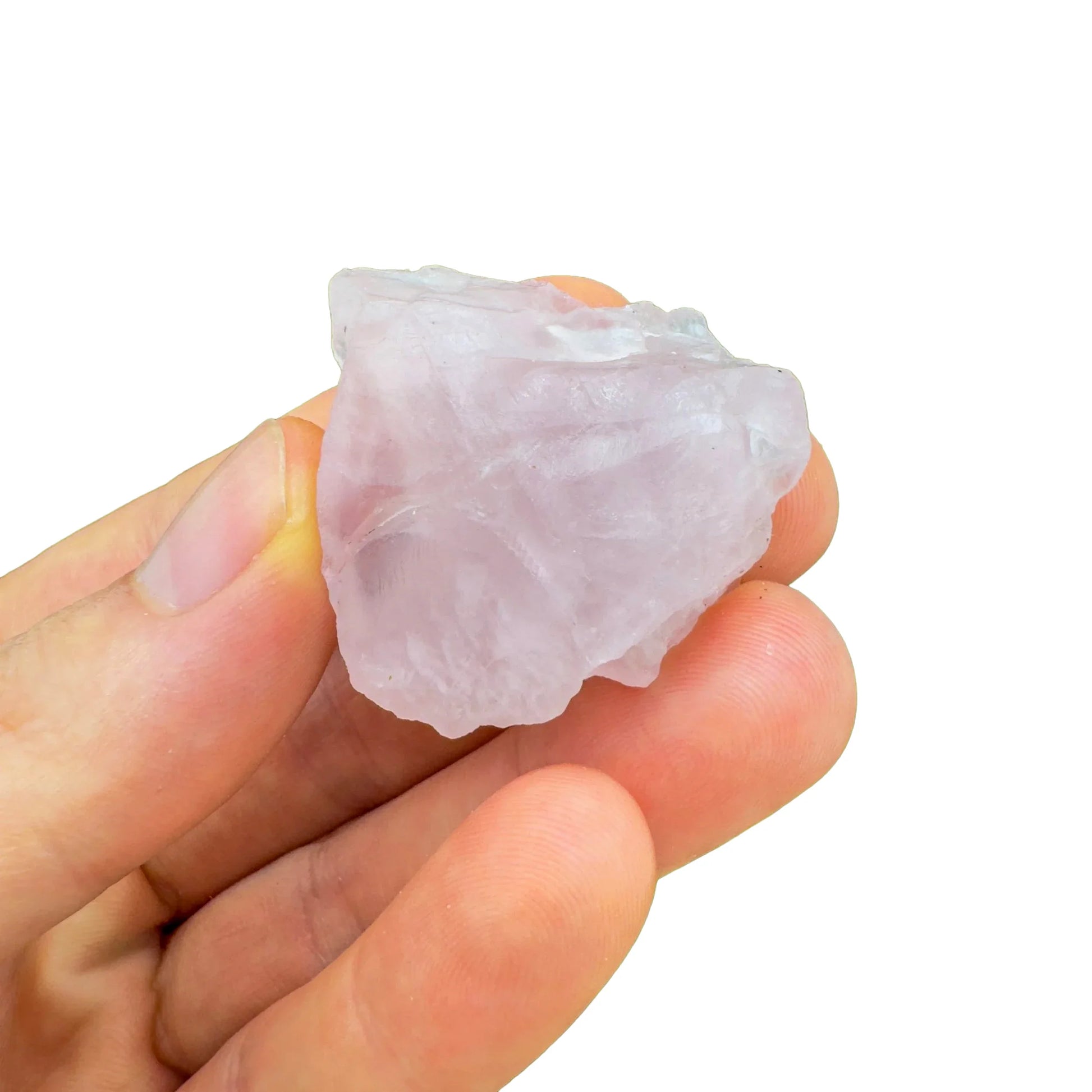 Full profile of Grade AA Rose Quartz raw ready to ship from Beyond Bohemian