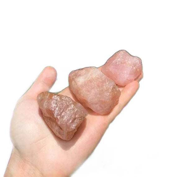 Up-close view of Rose Quartz raw stone, hand-selected from South Dakota, United States, linked to Love.