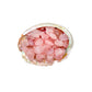 Close detail of pink Rose Quartz tumbled stone, associated with Love, showing natural texture.