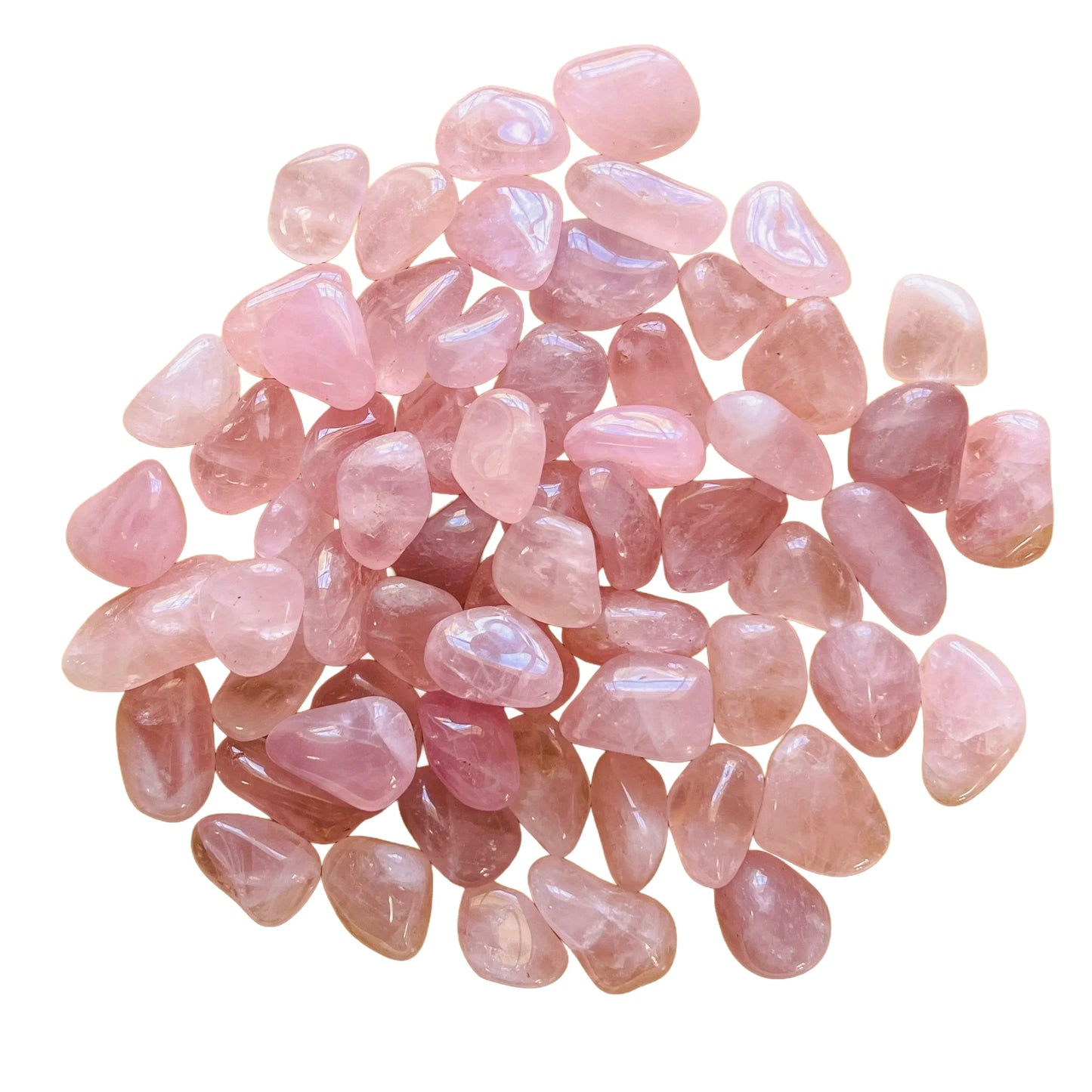 Detail shot of Grade AA Rose Quartz tumbled stone under natural light