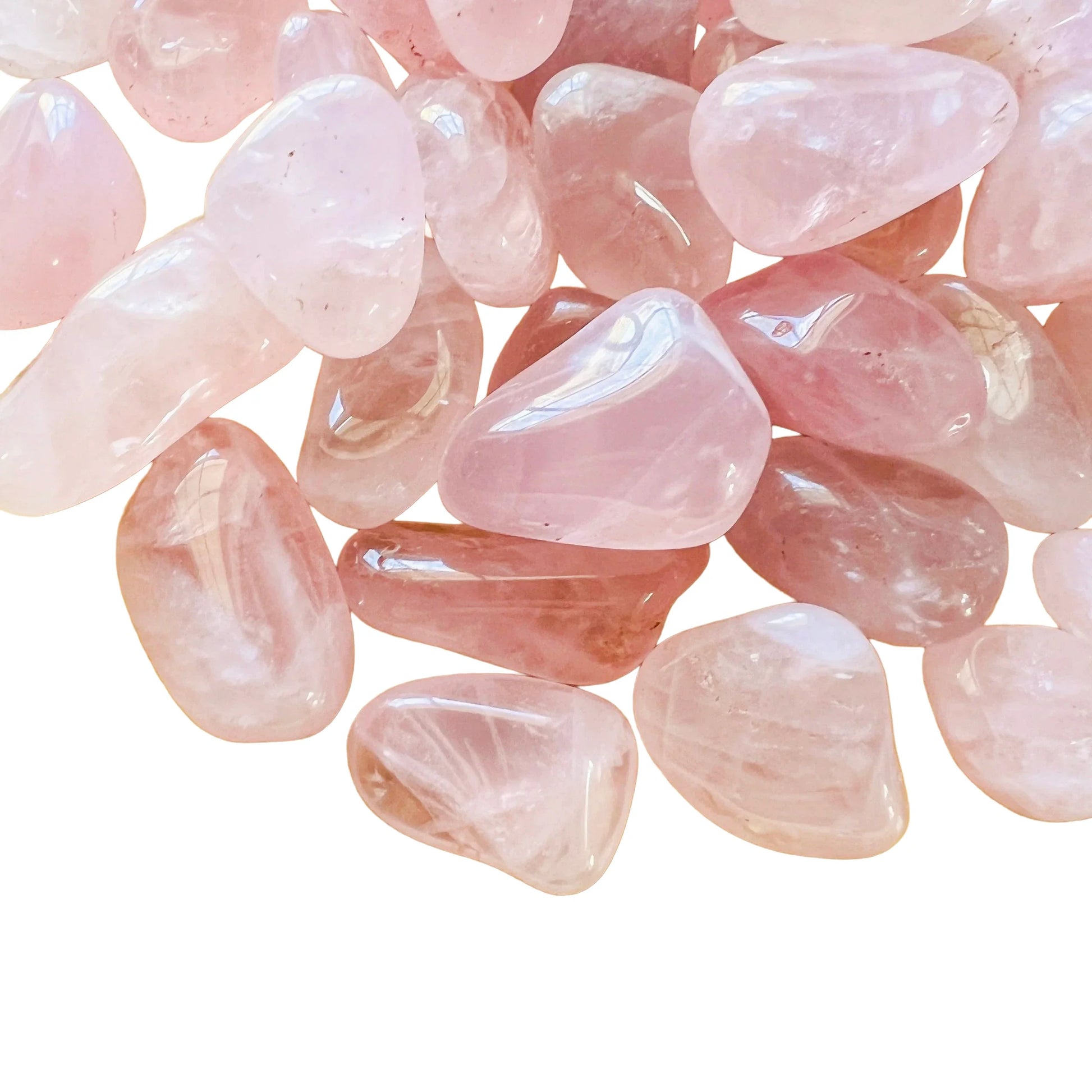 Full profile of Grade AA Rose Quartz tumbled stone ready to ship from Beyond Bohemian