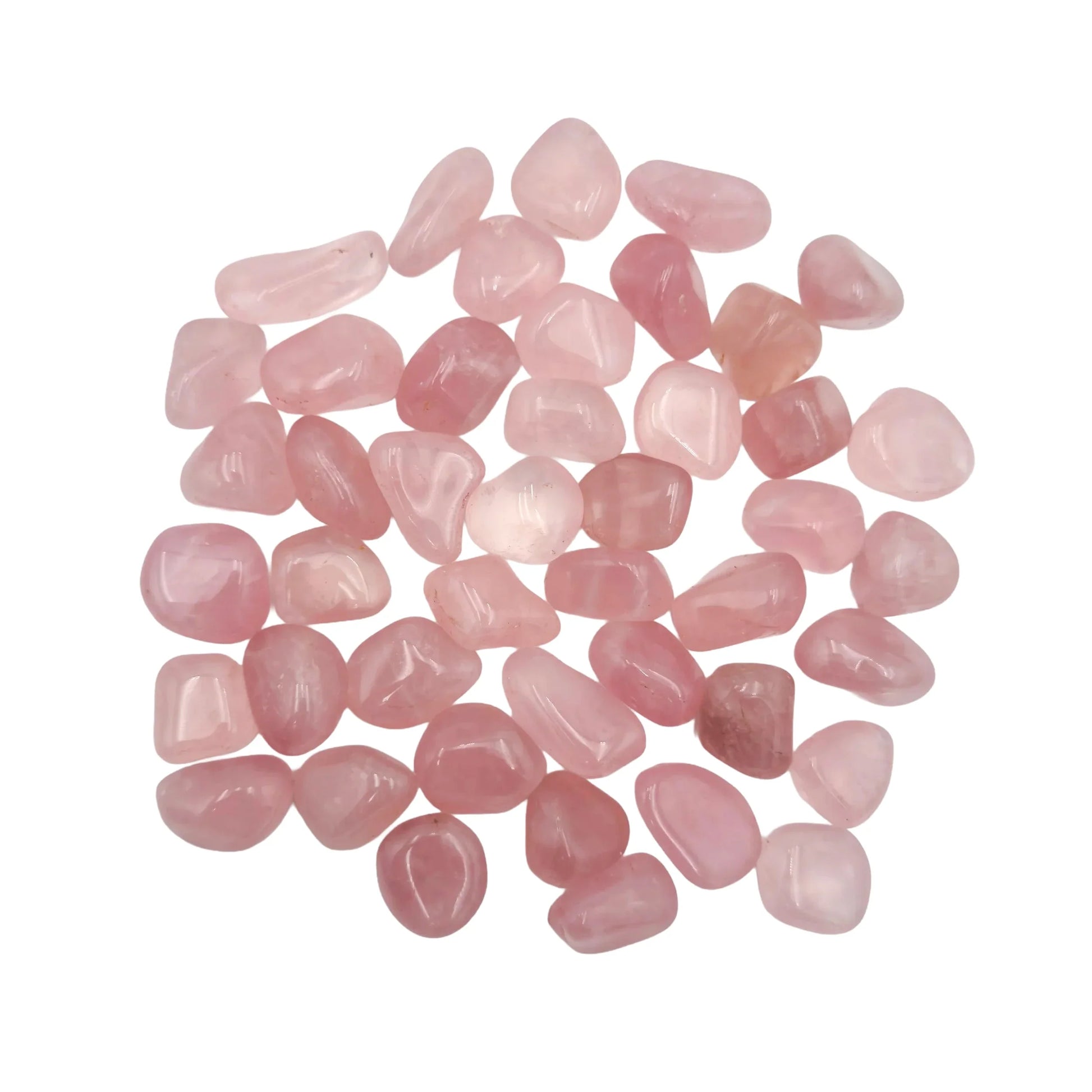 Profile view of Rose Quartz tumbled stone, from Brazil.