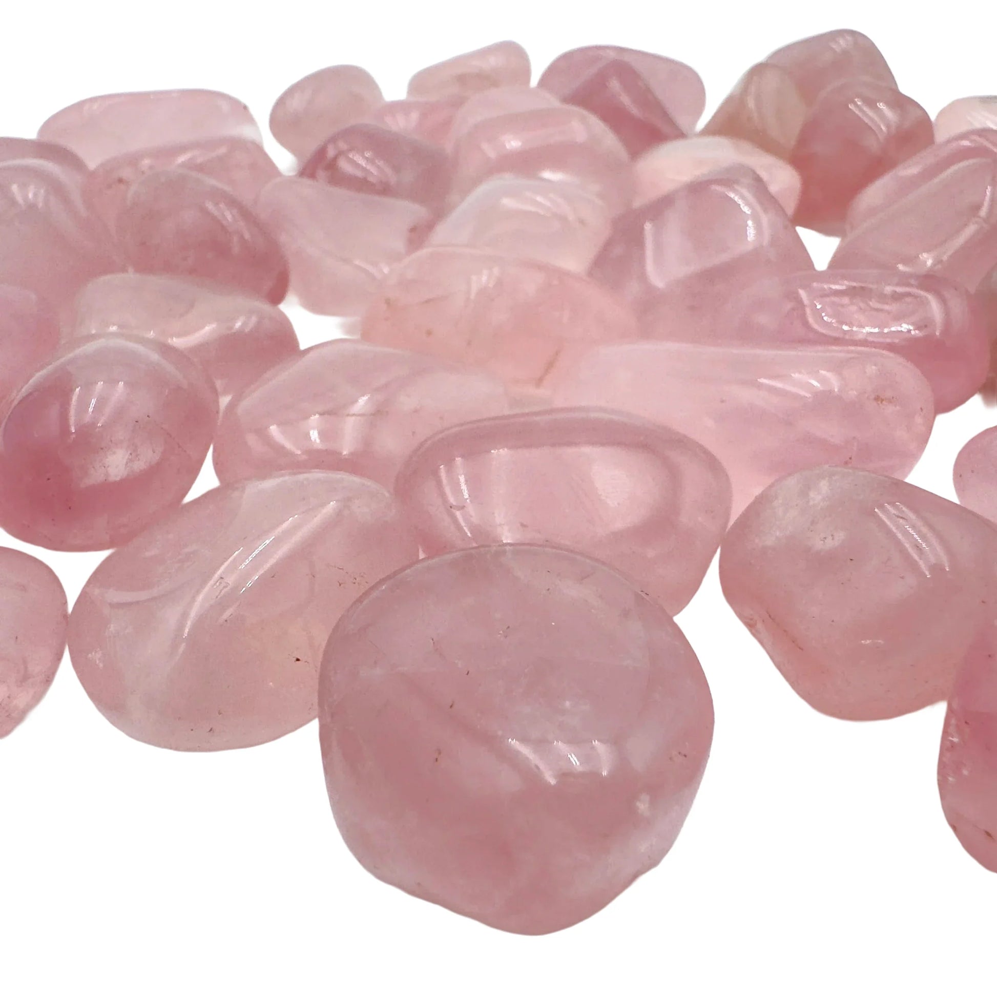 Base detail of Grade AAA Rose Quartz tumbled stone
