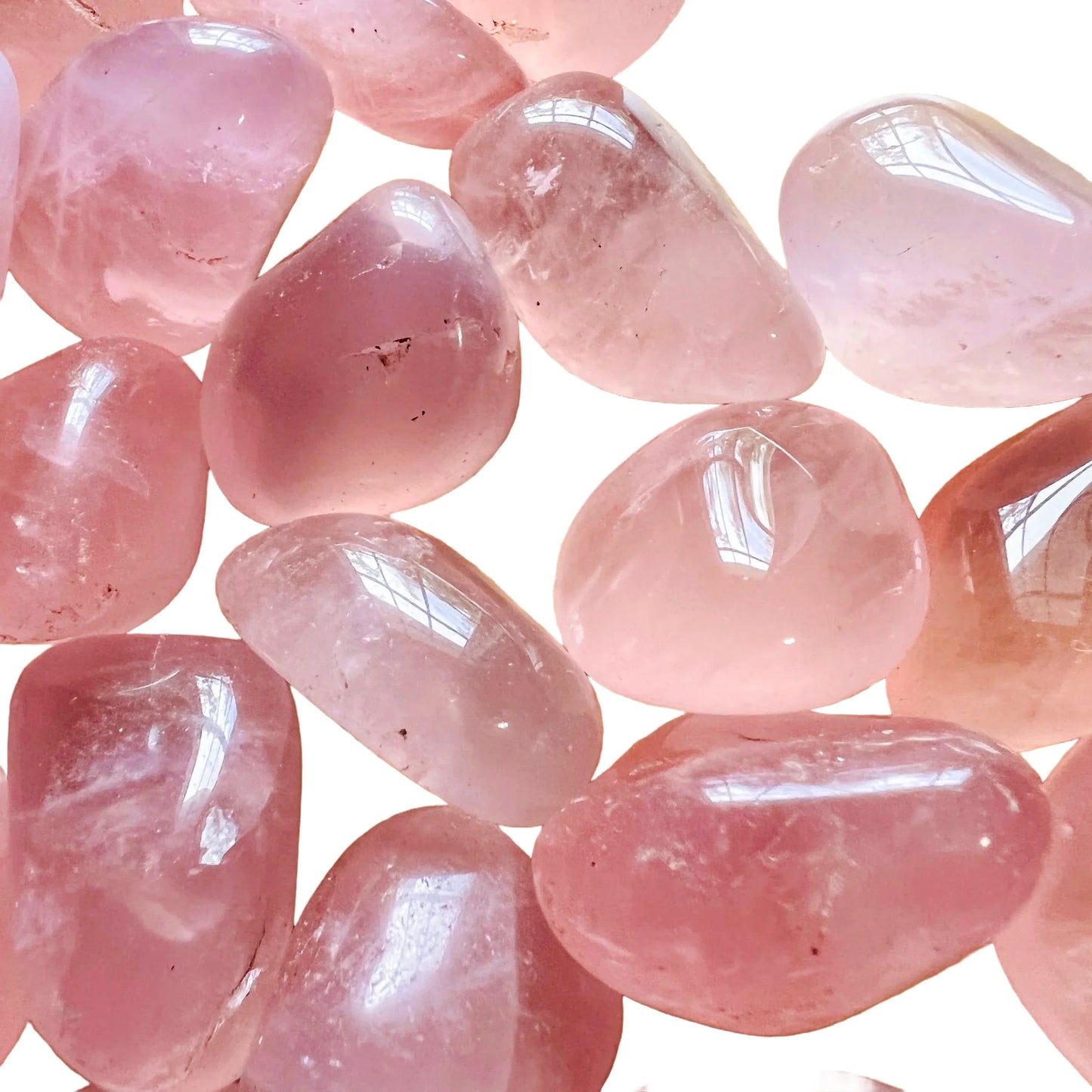 Full profile of Grade AAA Rose Quartz tumbled stone ready to ship from Beyond Bohemian