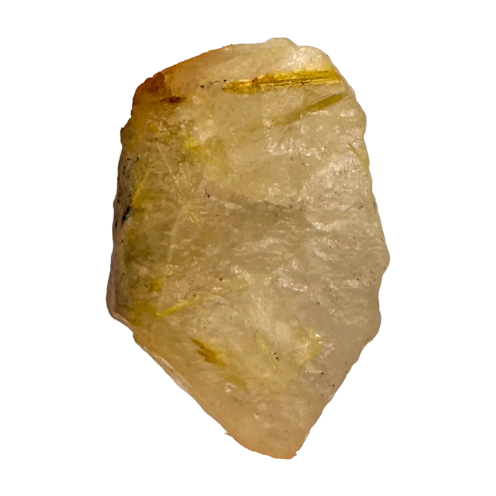 Rutilated Golden Quartz Raw Crystals, A Grade, Brazil: one representative stone on a white background