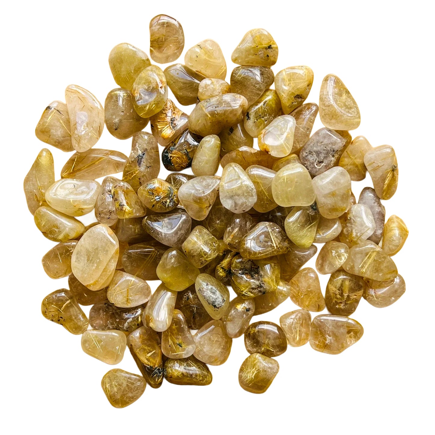 Considered view of Quartz tumbled stone, from Minas Gerais, Brazil, linked to Cleansing, shown alongside the hand for scale.