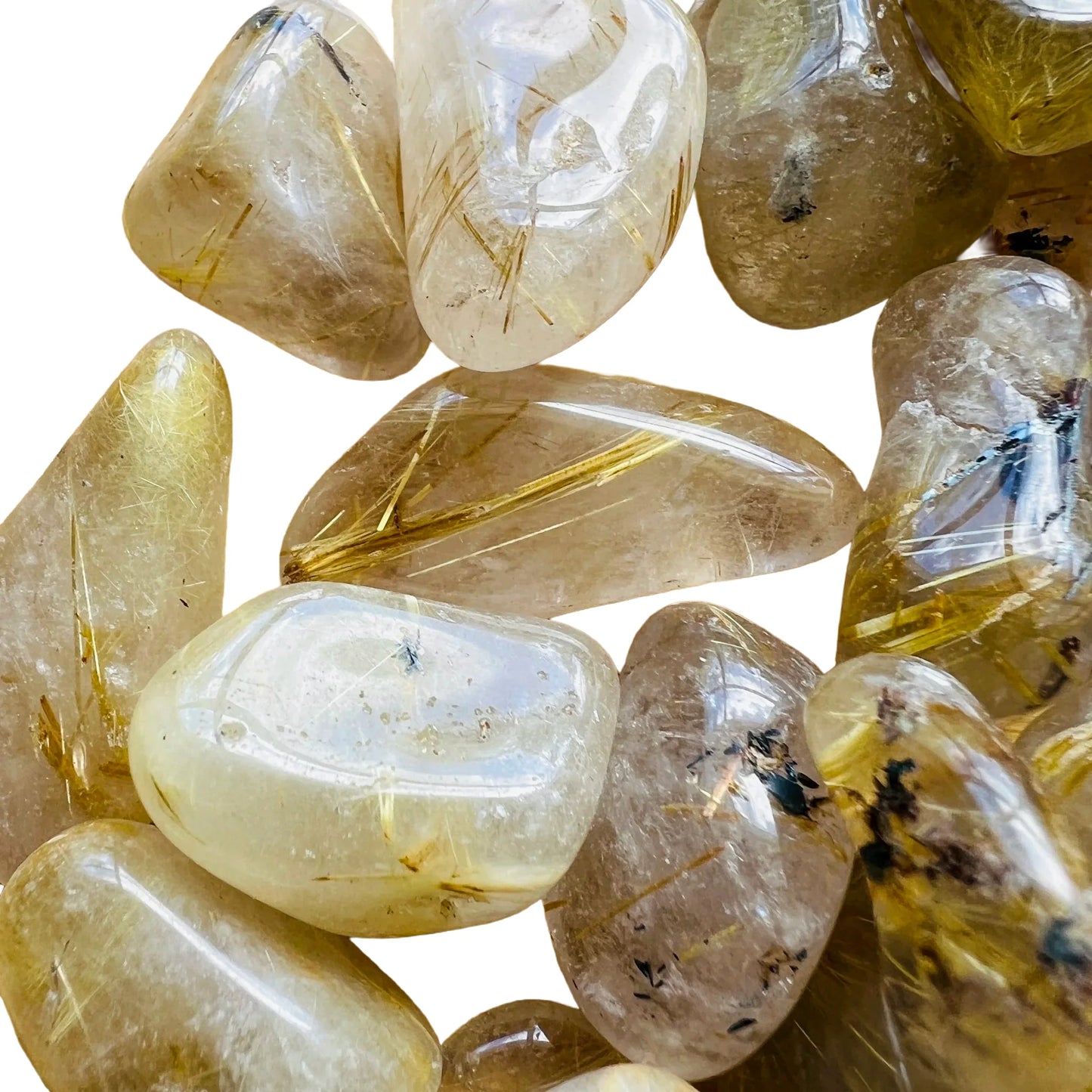 Detail shot of Grade AAA Quartz tumbled stone under natural light