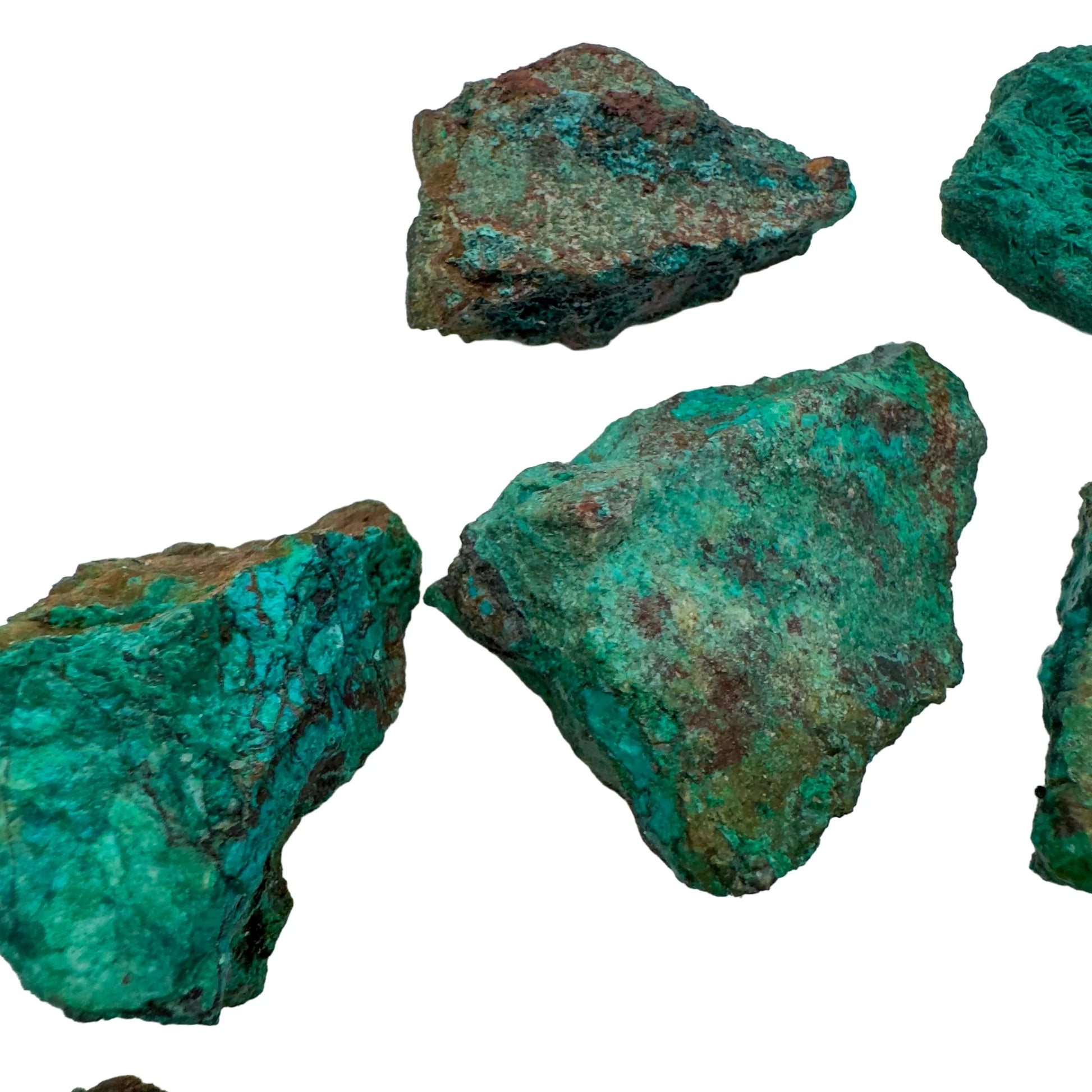 Looking down on Chrysocolla raw stone, sourced from Namibia.