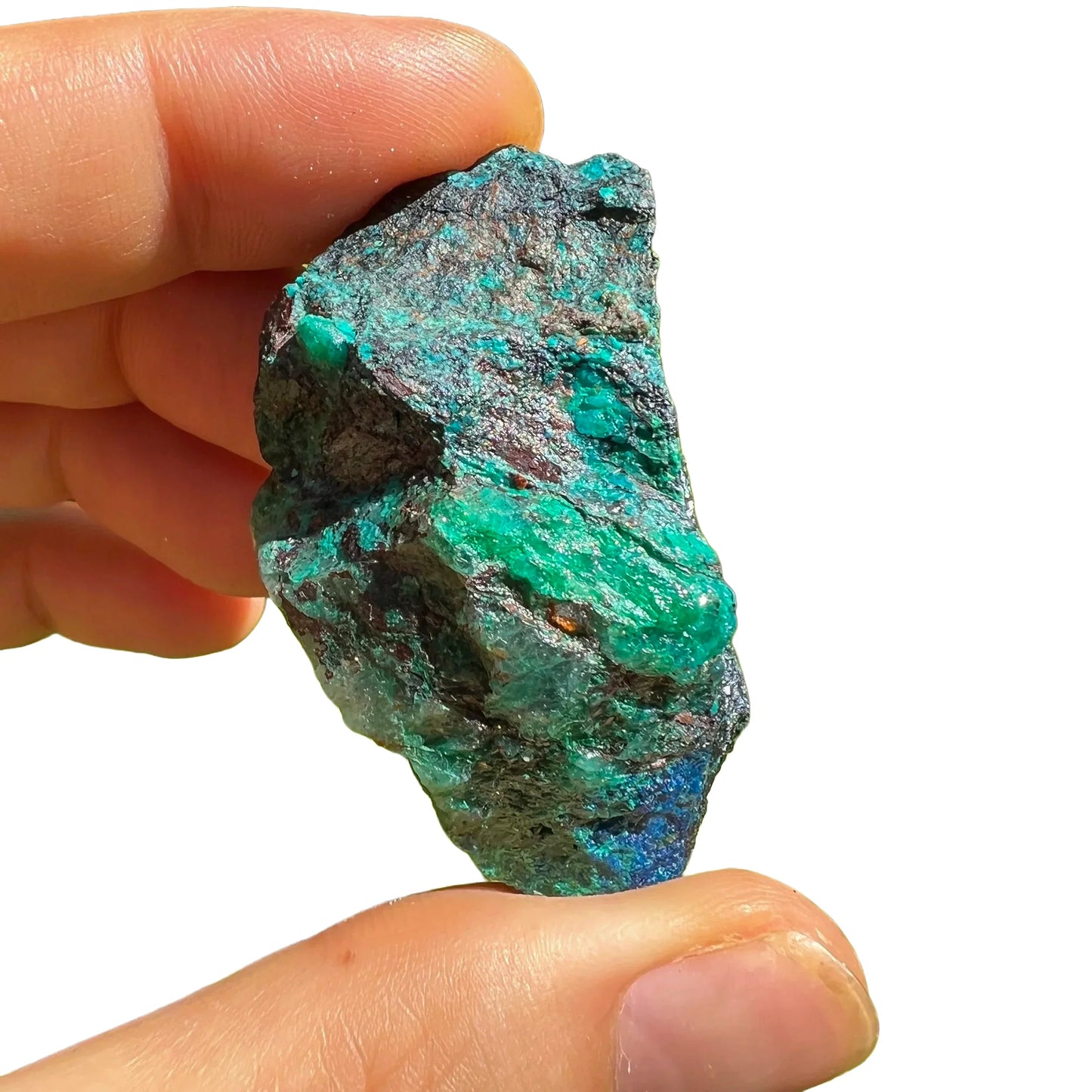 Detail shot of Grade A Chrysocolla raw under natural light