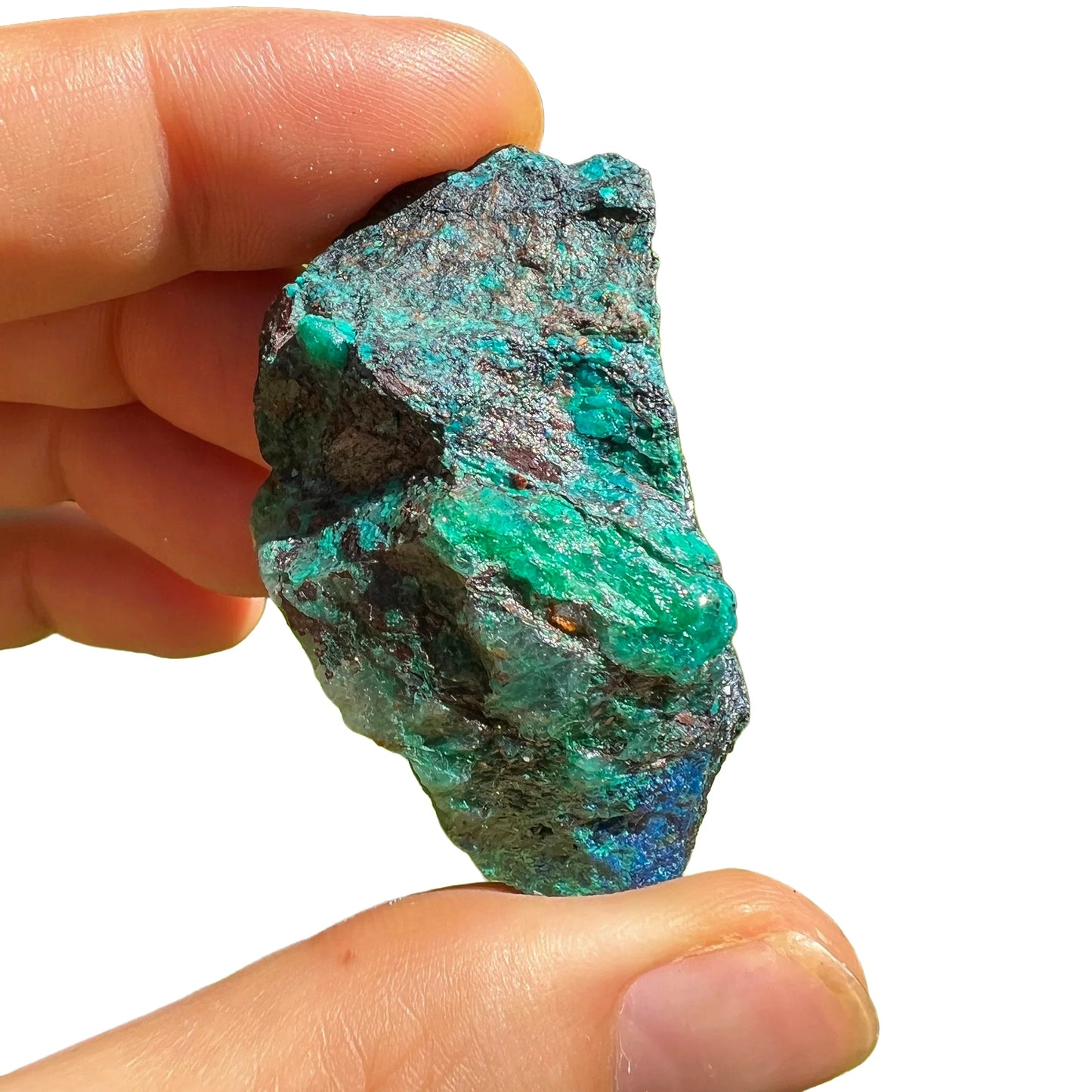 Full profile of Grade A Chrysocolla raw ready to ship from Beyond Bohemian