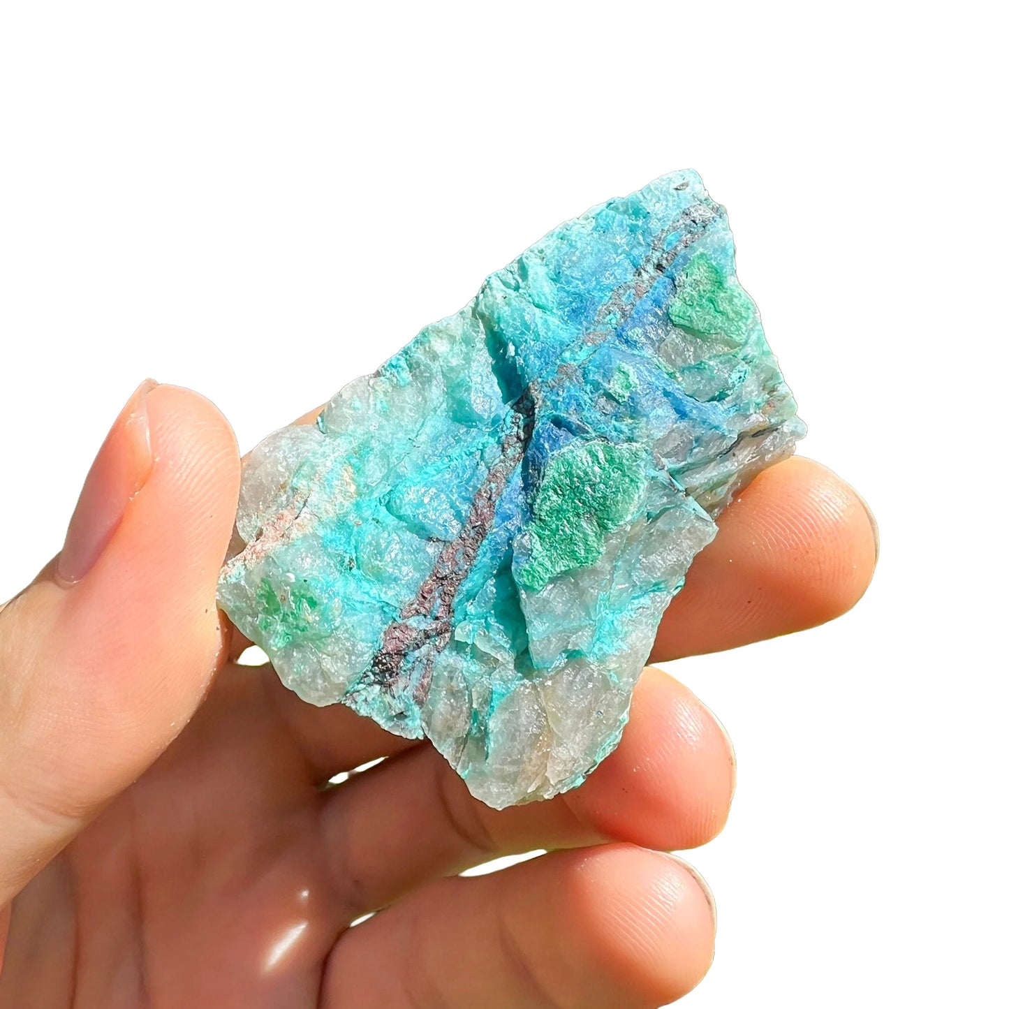 Full profile of Grade A Chrysocolla raw ready to ship from Beyond Bohemian