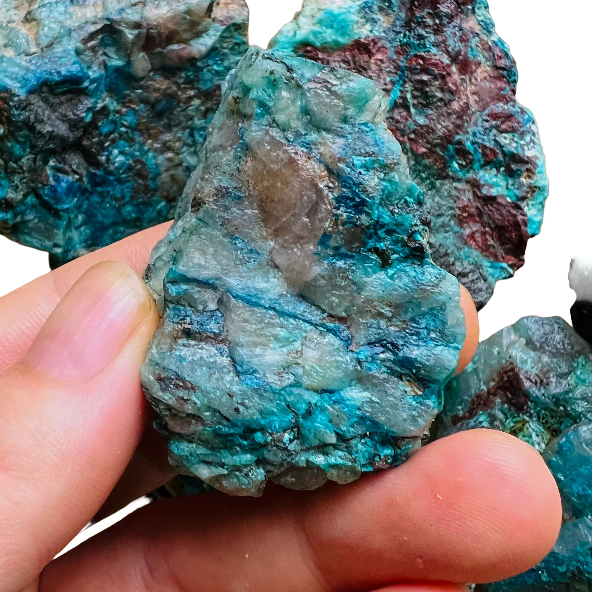 Full profile of Grade A Chrysocolla raw ready to ship from Beyond Bohemian